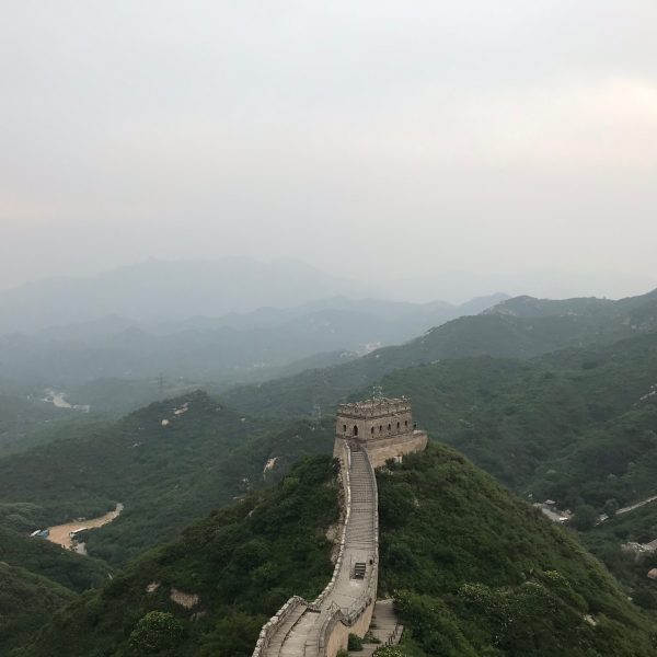 Old Badaling Great Wall section with watchtower on the hill form above