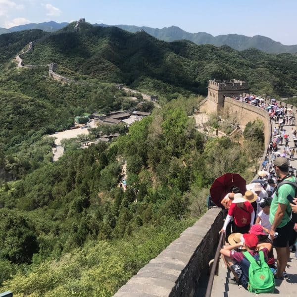 Badaling Great Wall with people spreading over the hills to the horizont