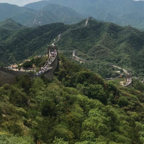 Badaling Great Wall with people spreading over the hills to the horizont